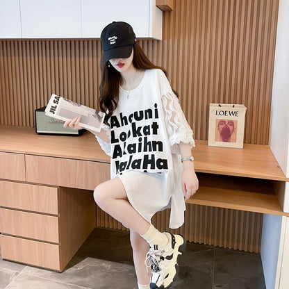 ファッション 個性派 切り替え プリント 3色選択 半袖Tシャツins-8548