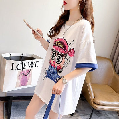 売り切れ必至 キュート スウィート ゆったり ダイヤモンド 半袖Tシャツins-8122