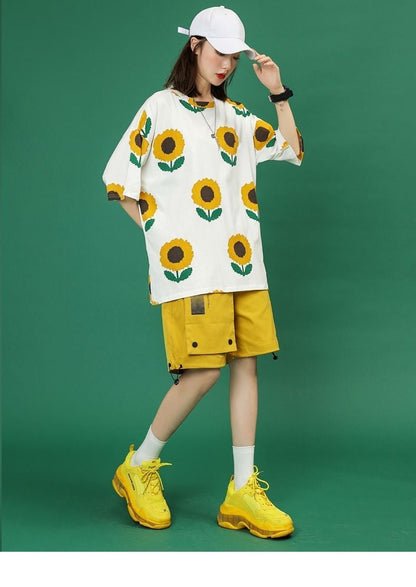 新商品 簡潔 カジュアル 花柄 半袖Ｔシャツⅹパンツセットins-8071