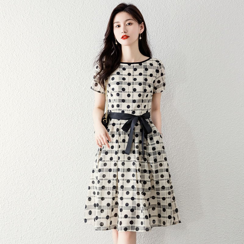 着回し力抜群 カジュアル エレガント ドット柄 ワンピースins-8324
