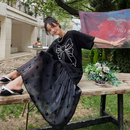 美人度アップ 新作 スウィート 切り替え 花柄 半袖 ワンピースins-8222