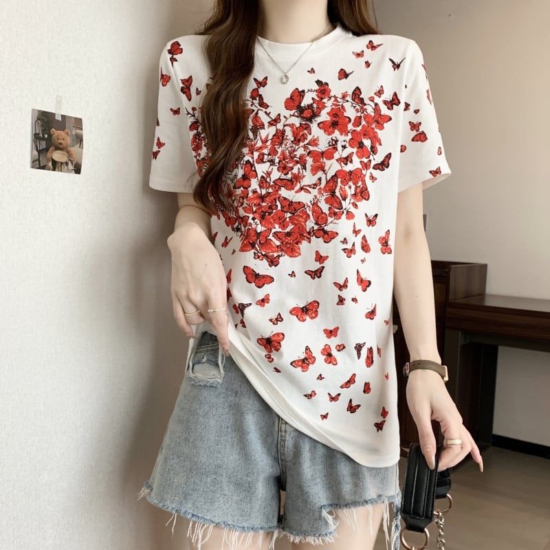 オシャレ度満点 着心地抜群 プリント半袖 Tシャツins-8211