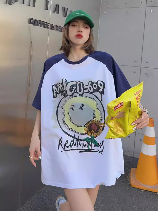 おすすめ 個性派 アルファベット プリントTシャツ ゆったり半袖ins-8114