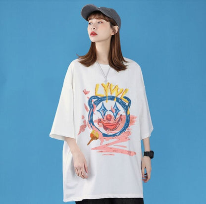 話題沸騰中 カジュアル  ゆったり プリント 2色半袖Tシャツins-8159