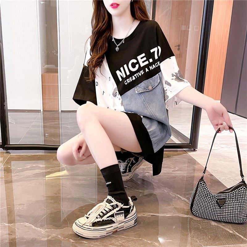 話題沸騰中 個性派  切り替え デザイン性のある半袖Tシャツins-8086