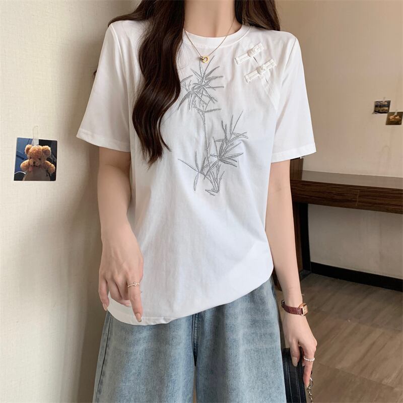 おすすめ カジュアル 海外トレンド モーダル 刺繍  半袖Tシャツins-8476