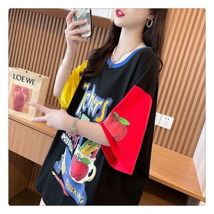 おすすめ 個性派 アルファベット プリントTシャツ ゆったり半袖ins-8090