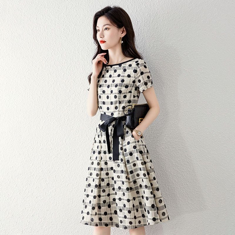着回し力抜群 カジュアル エレガント ドット柄 ワンピースins-8324