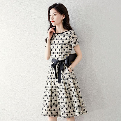 着回し力抜群 カジュアル エレガント ドット柄 ワンピースins-8324