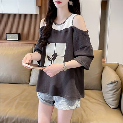 好感度100％ キュート ラウンドネック 半袖 Tシャツ ins-8628