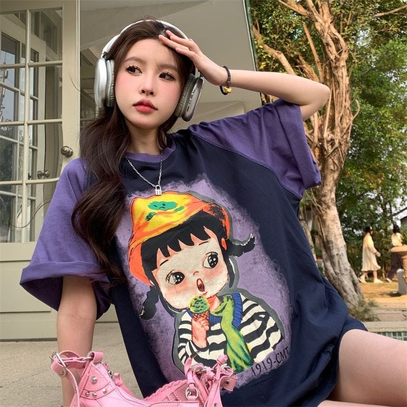 着回し力抜群 カジュアル 個性派 プリント 半袖Tシャツins-8163