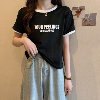 ゆったり感アップ ファッション アルファベット Tシャツ カットソーins-3077