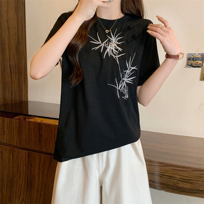 おすすめ カジュアル 海外トレンド モーダル 刺繍  半袖Tシャツins-8476