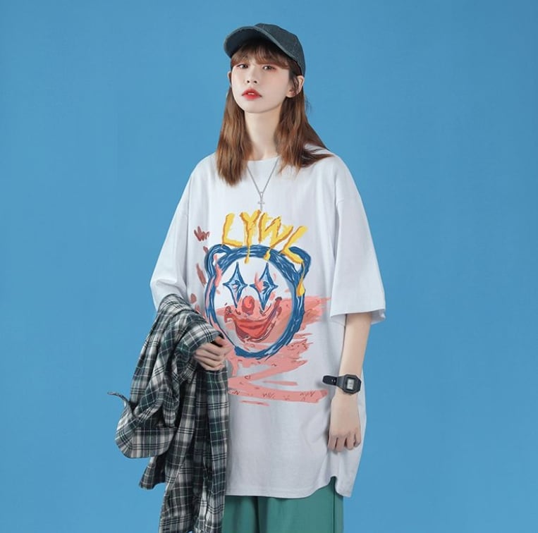 話題沸騰中 カジュアル  ゆったり プリント 2色半袖Tシャツins-8159
