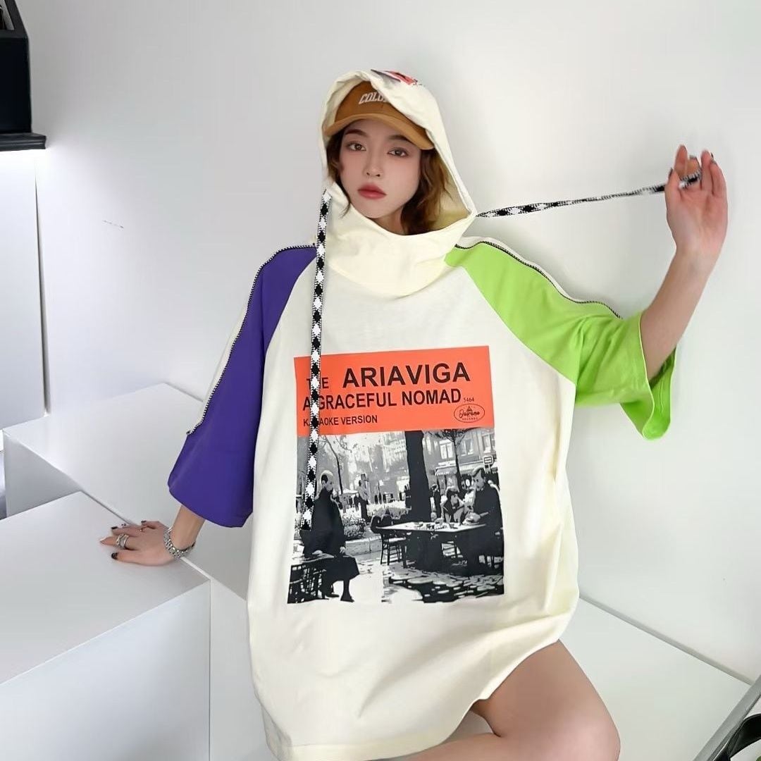 売り切れ必至 カジュアル プリント 切り替え 半袖Tシャツ カットソーins-8257