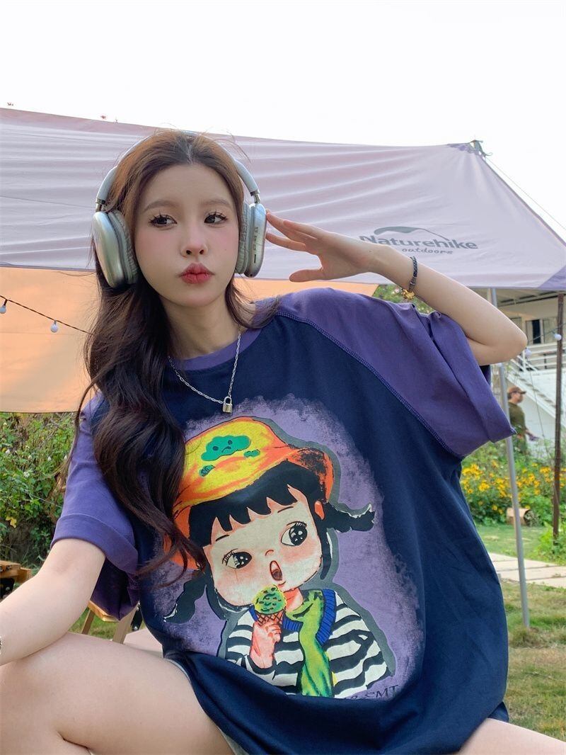 着回し力抜群 カジュアル 個性派 プリント 半袖Tシャツins-8163