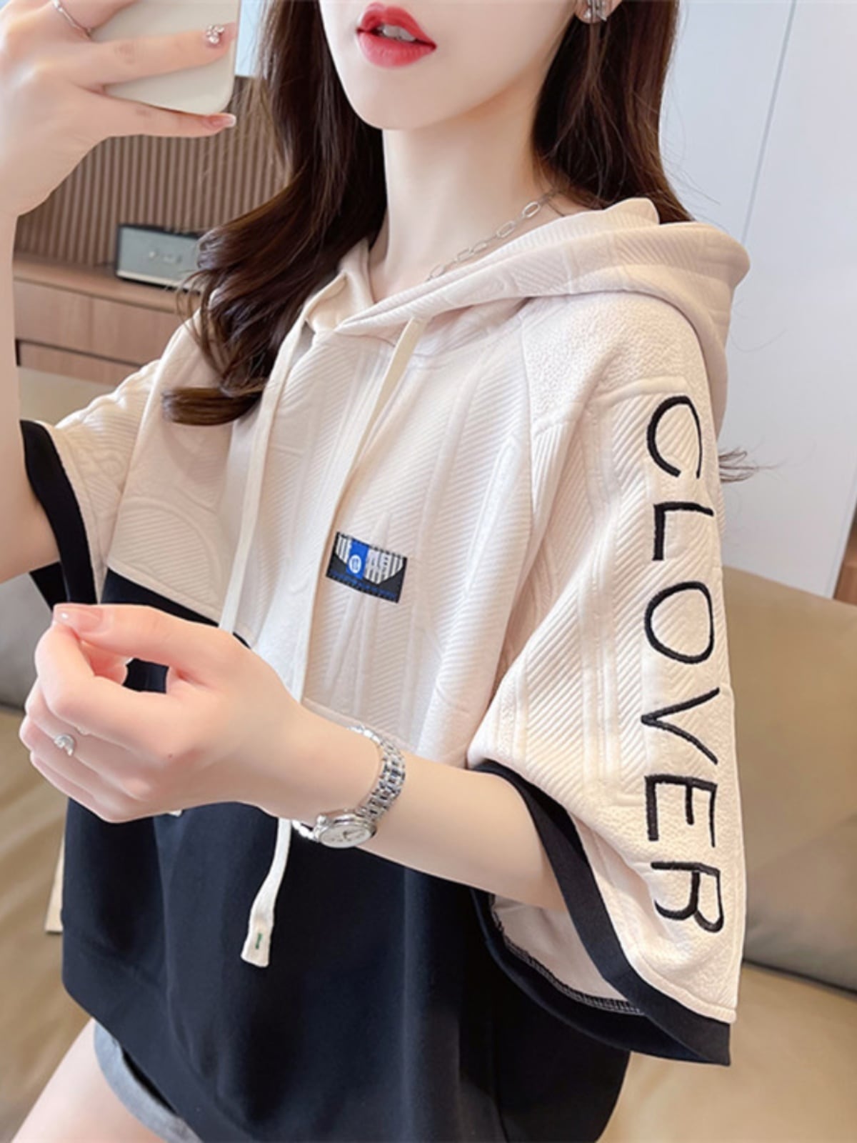 高級感 半袖 帽子付き Tシャツ スウェット  ins-8640