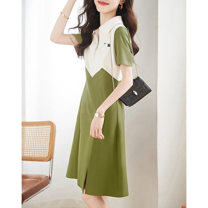 超人気 カジュアル ファッション 切り替え 半袖ワンピースins-8446