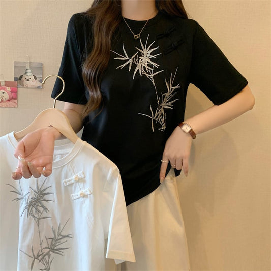 おすすめ カジュアル 海外トレンド モーダル 刺繍  半袖Tシャツins-8476