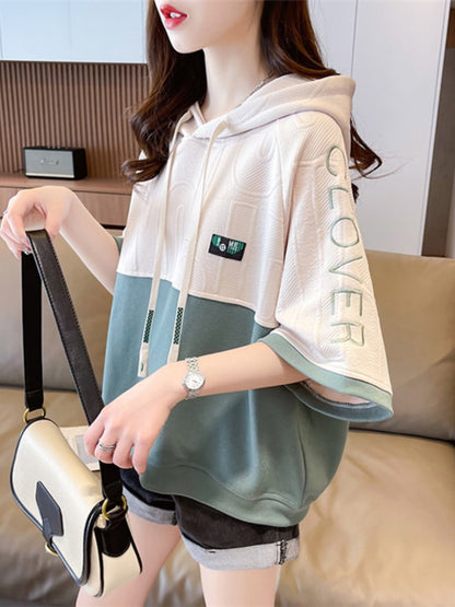 高級感 半袖 帽子付き Tシャツ スウェット  ins-8640