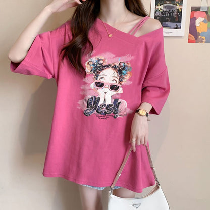 美人度アップ キュート カジュアル 全3色 半袖Tシャツ カットソー ins-8613