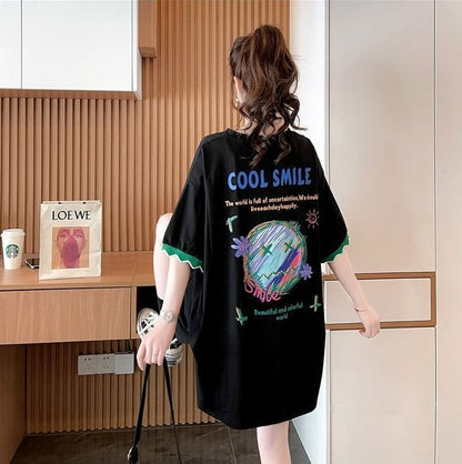 【半額！期間限定！！】デザインセンスニッチなミドル丈半袖Tシャツ新スタイルins-3007