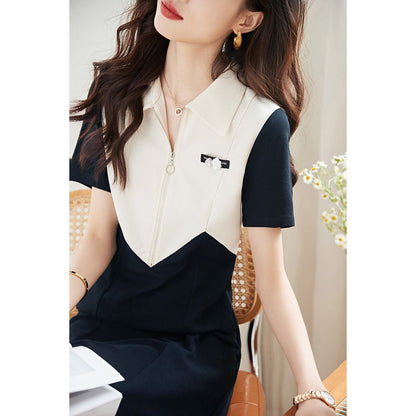 超人気 カジュアル ファッション 切り替え 半袖ワンピースins-8446