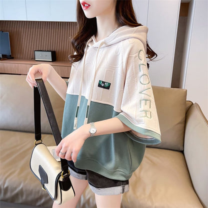 高級感 半袖 帽子付き Tシャツ スウェット  ins-8640