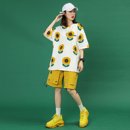 新商品 簡潔 カジュアル 花柄 半袖Ｔシャツⅹパンツセットins-8071