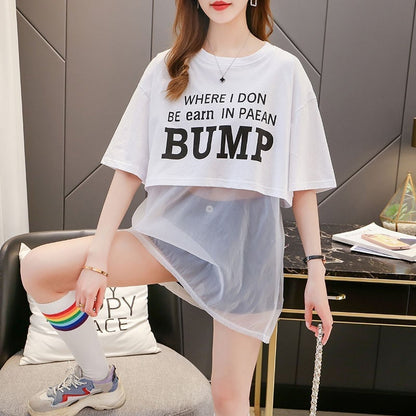 絶対欲しい 個性派 レイヤード風 プリントTシャツ ゆったり半袖ins-8101