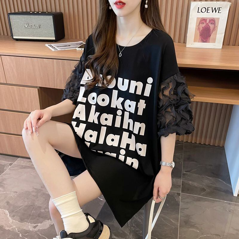 ファッション 個性派 切り替え プリント 3色選択 半袖Tシャツins-8548