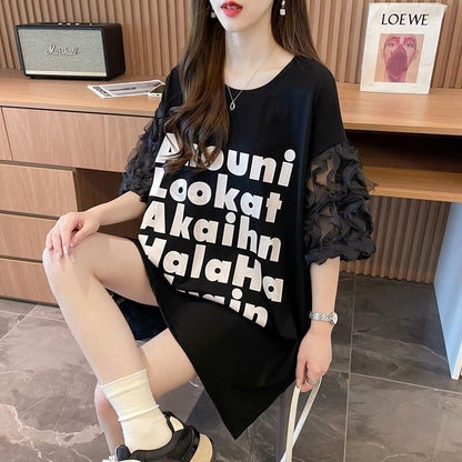 ファッション 個性派 切り替え プリント 3色選択 半袖Tシャツins-8548