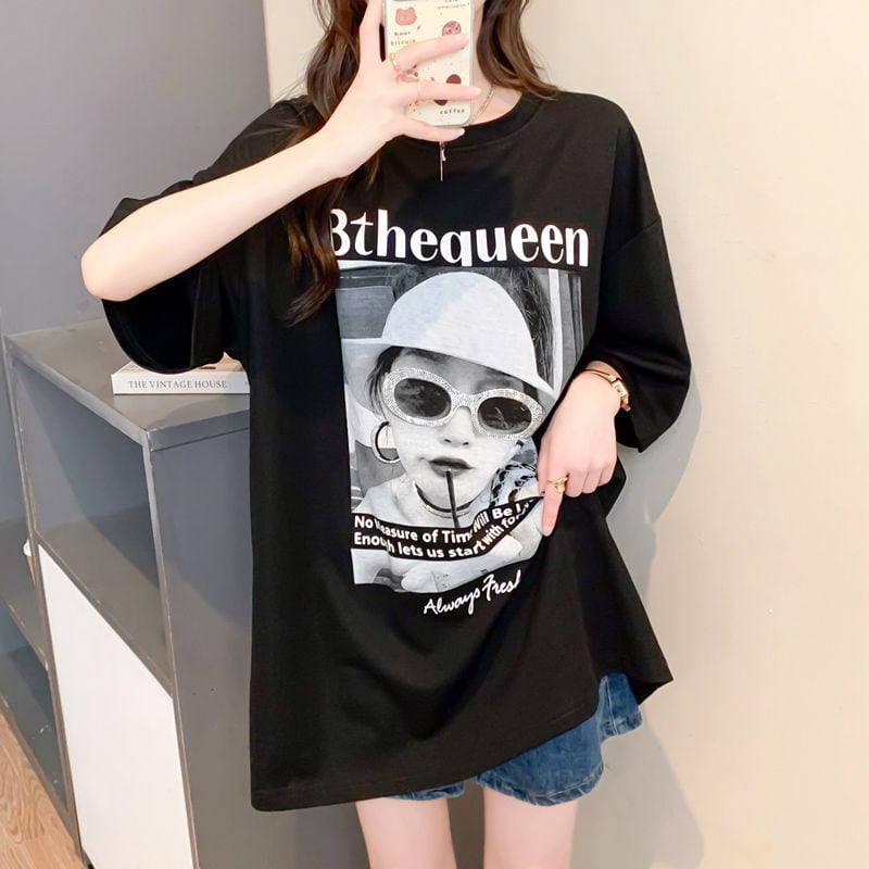 話題沸騰中 アバンギャルド レース 切り替え ホットダイヤモンド 3色選択 半袖Tシャツins-8547