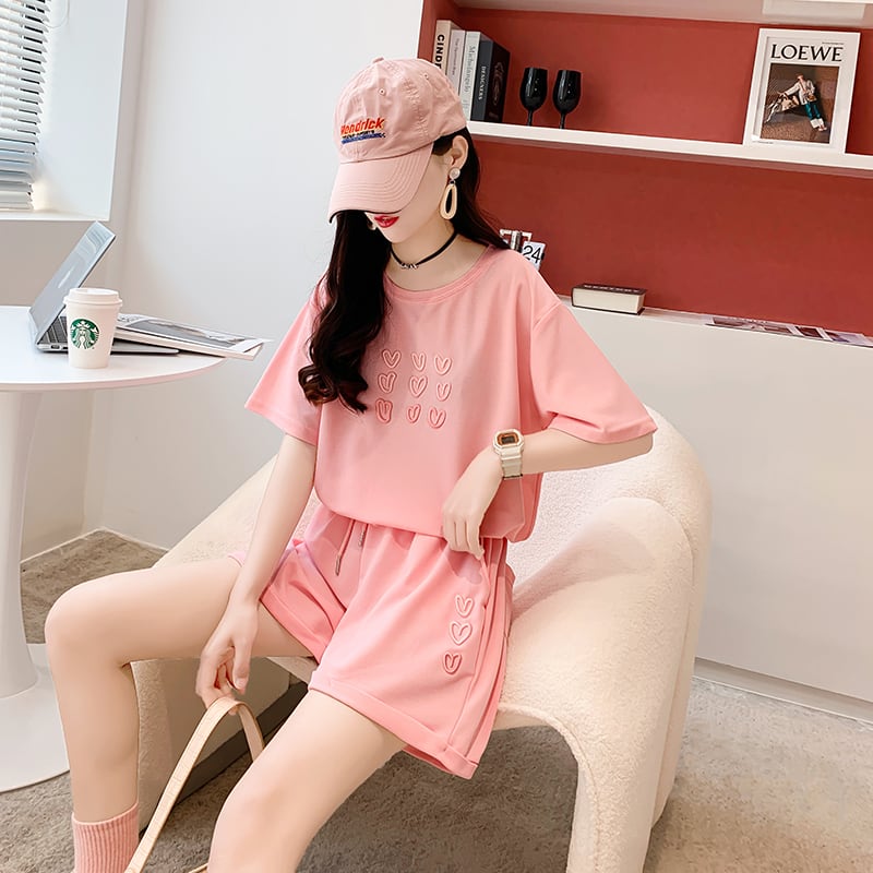 売り切れ必至  上質 カジュアル ルーズ  半袖Ｔシャツⅹパンツセット全3色 ins-8234