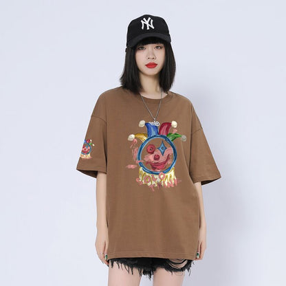 話題沸騰中 カジュアル ゆったり プリント 6色 半袖Tシャツins-8164