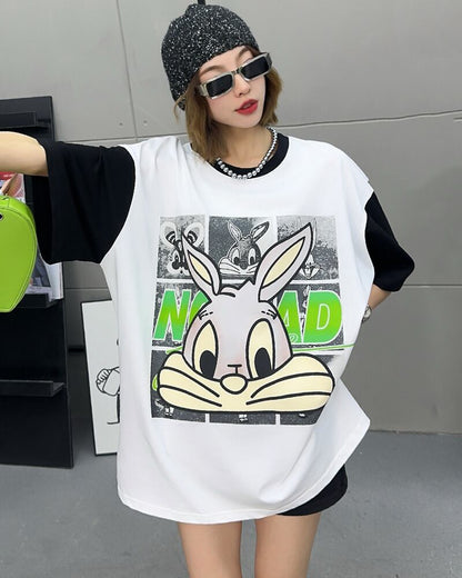 売り切れ必至 個性派 カジュアル プリント 切り替え 半袖Tシャツins-8268