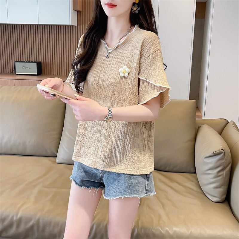 美人度アップ キュート スウィート 5色選択 半袖Tシャツins-8578