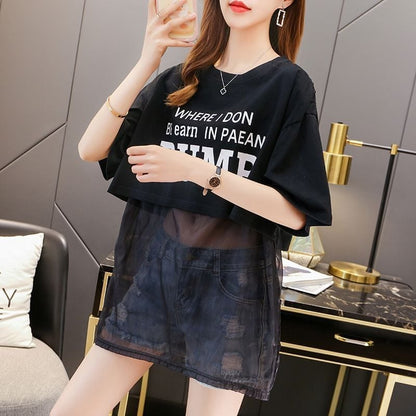 絶対欲しい 個性派 レイヤード風 プリントTシャツ ゆったり半袖ins-8101