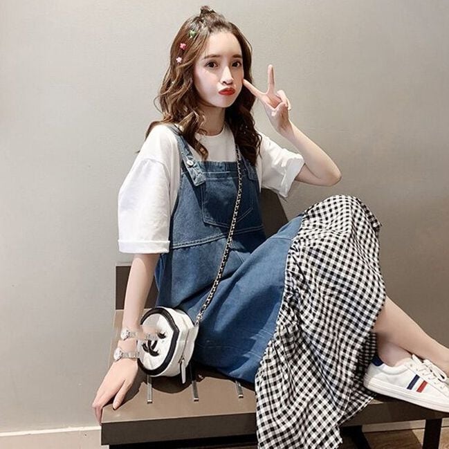 話題沸騰中 オシャレ度満点 切り替え 半袖Ｔシャツ＋ワンピース セットアップins-8322