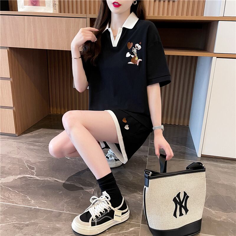 定番シンプル カジュアル  切り替え 半袖Ｔシャツⅹパンツセット全3色 ins-8267