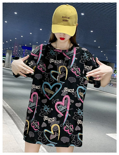 新商品 個性派 カジュアル プリント ゆったり 半袖Tシャツins-8534