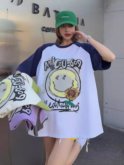 おすすめ 個性派 アルファベット プリントTシャツ ゆったり半袖ins-8114
