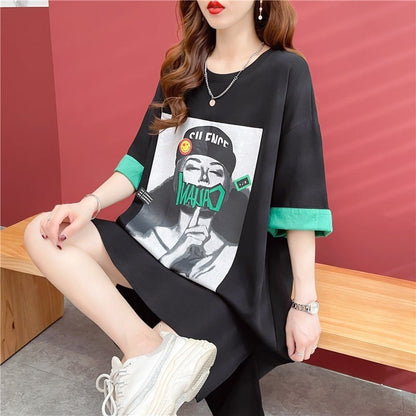 【半額！期間限定！！】今季マストバイ カジュアル プリント Tシャツ カットソー ワンピースins-8533