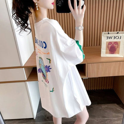 【半額！期間限定！！】デザインセンスニッチなミドル丈半袖Tシャツ新スタイルins-3007