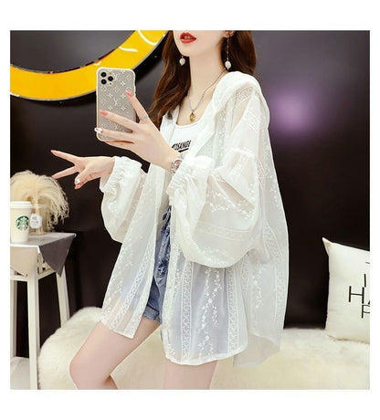新商品 UVカット夏 長袖 薄手 透け感 日焼け止め ゆったり 全6色 シャツ ins-4993