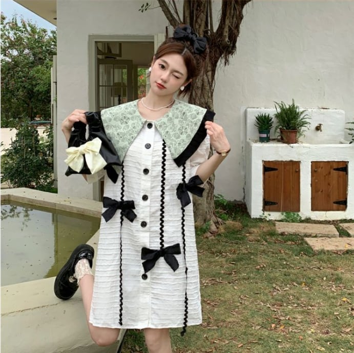 新商品 美人度アップ上質 スウィート 切り替え ワンピースins-8363