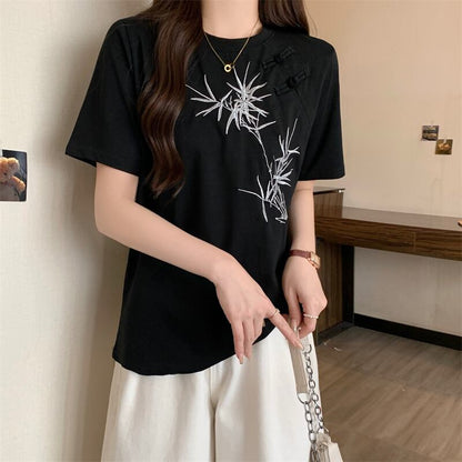 おすすめ カジュアル 海外トレンド モーダル 刺繍  半袖Tシャツins-8476