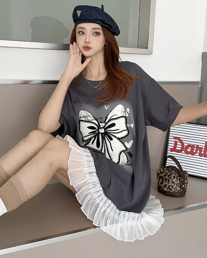 今季マストバイ 切り替え プリントゆったり 半袖Tシャツ 全4色ins-8256