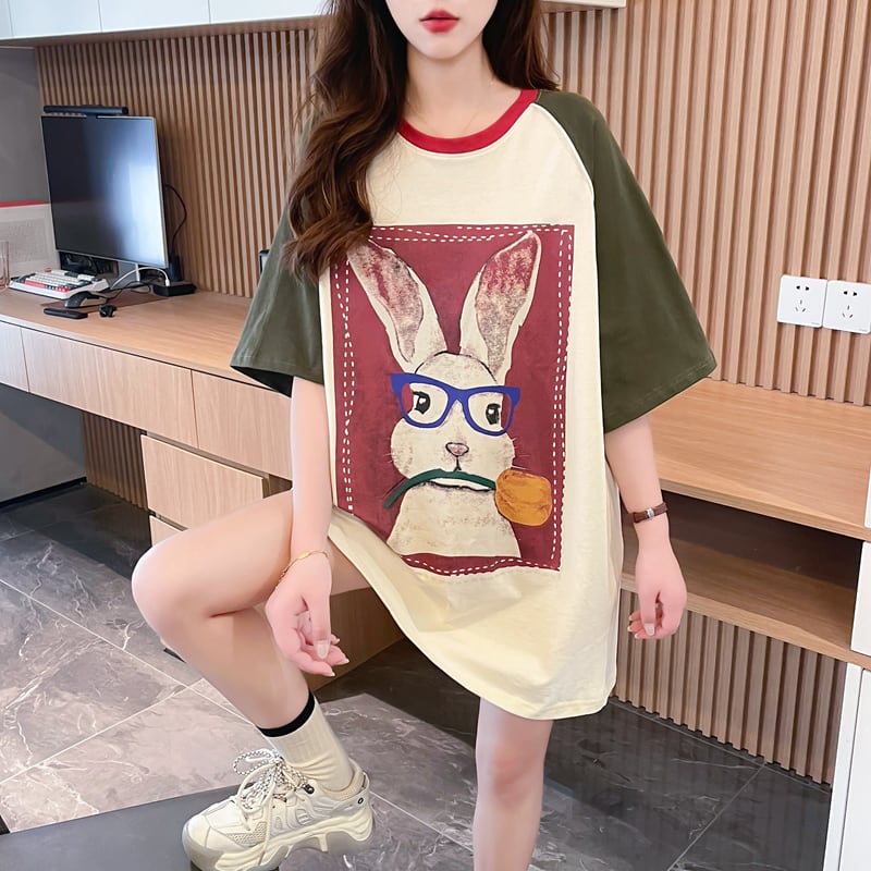 絶対欲しい 個性派 プリント 切り替え 全2色 半袖 Tシャツ ins-8545