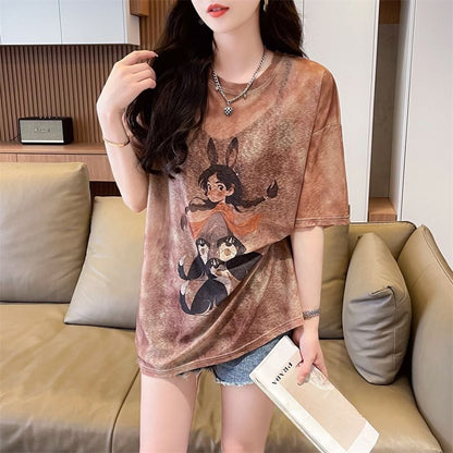 着回し力抜群 アバンギャルド 絞り染め プリント 3色選択 半袖Tシャツins-8575